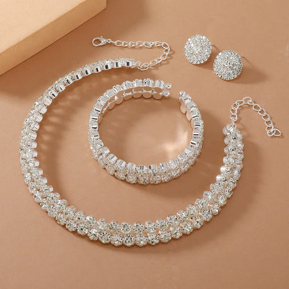 Double Layer Choker Necklace Full Rhinestone Cuff Set