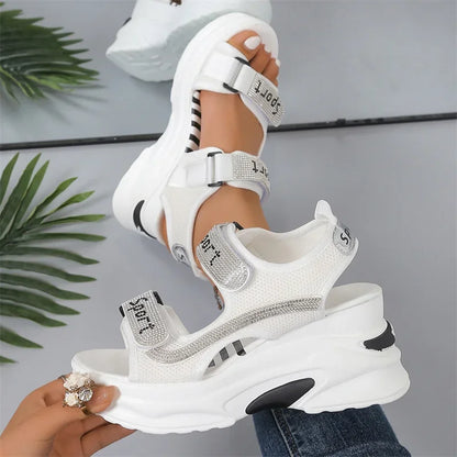Sexy Roman Crystal Thick Sole Walking Sandals