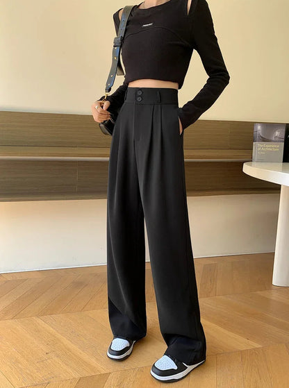 High Waist Suit Wide Leg Elegant Minimalism Straight Pants
