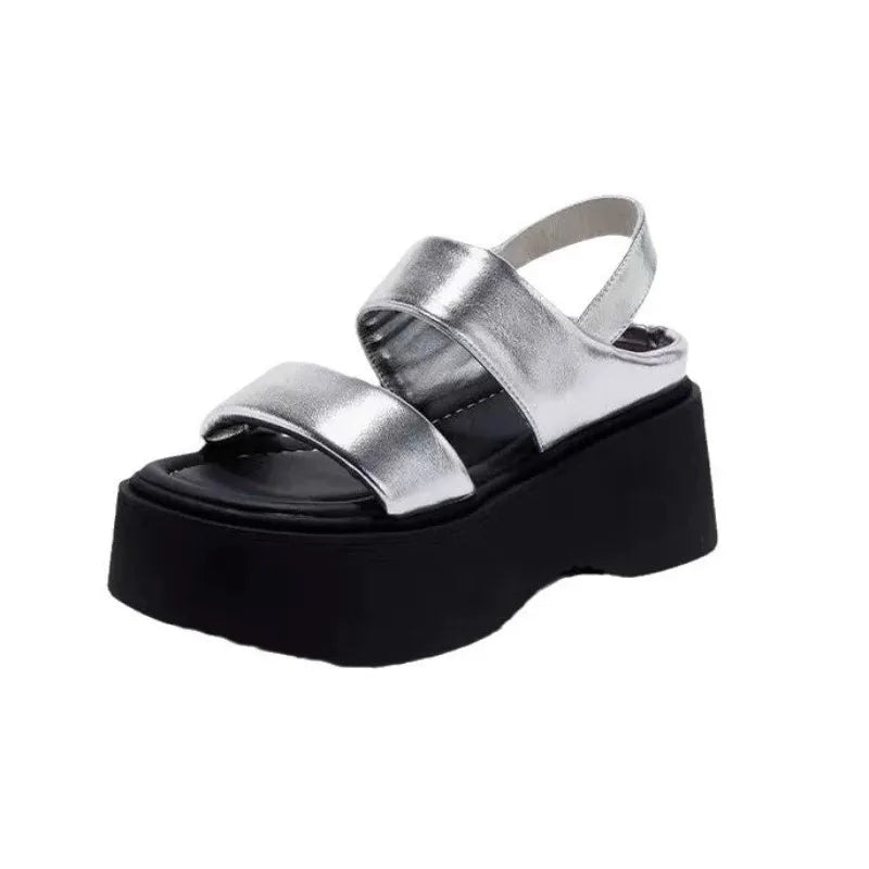 Chunky 8CM High Heels Leather Thick Bottom Flip Flops
