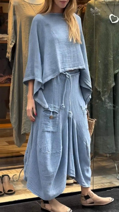 Cotton and Linen Loose Skirt Two-piece Skirt Set