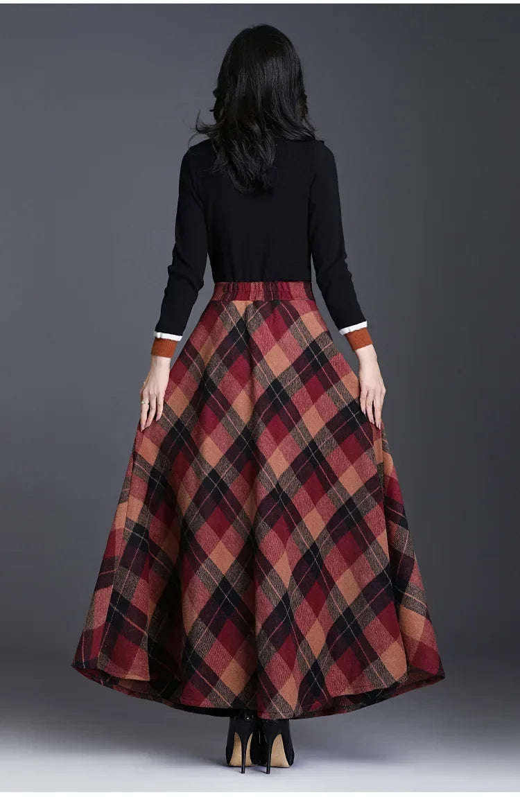 Thickened Woolen Plaid Mini Skirt