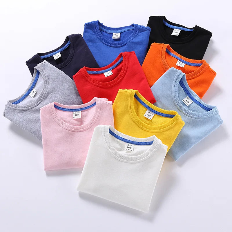 Spring Cotton Plain Hoodies Tops 3-10 Years Long Sleeve T-shirt