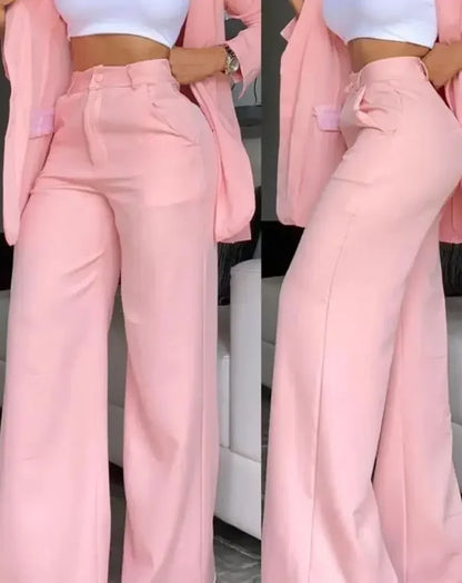 Elegant Blazer Sets Coat & Pocket Design Pants Set