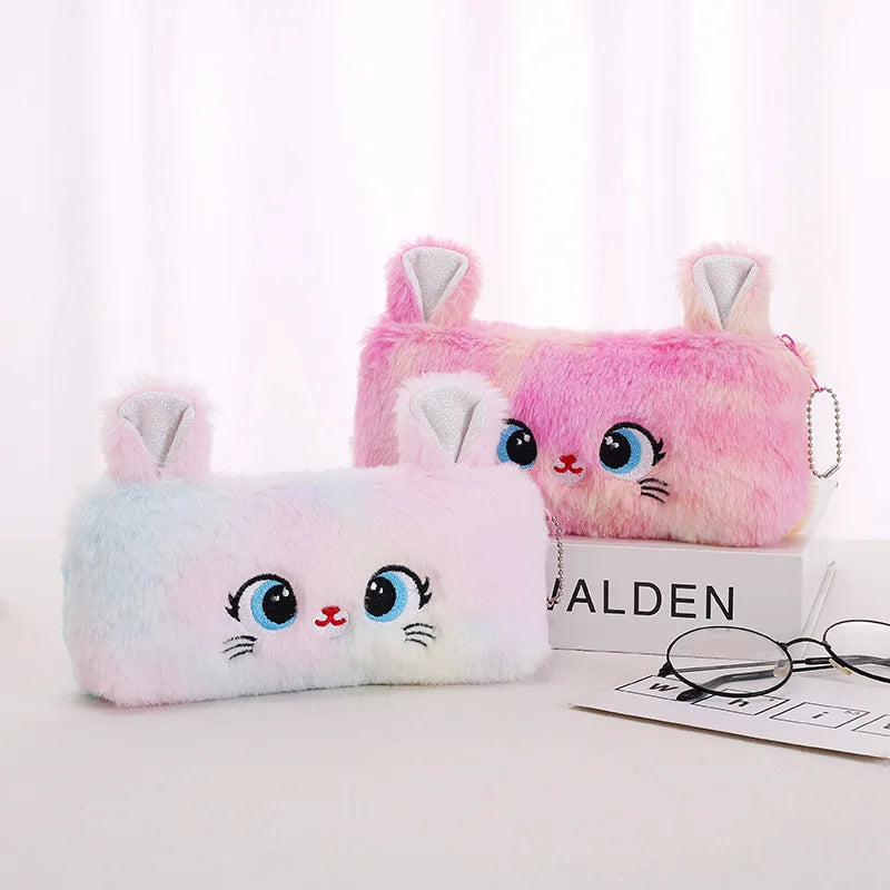 Cute gradient kitten pencil case with large capacity