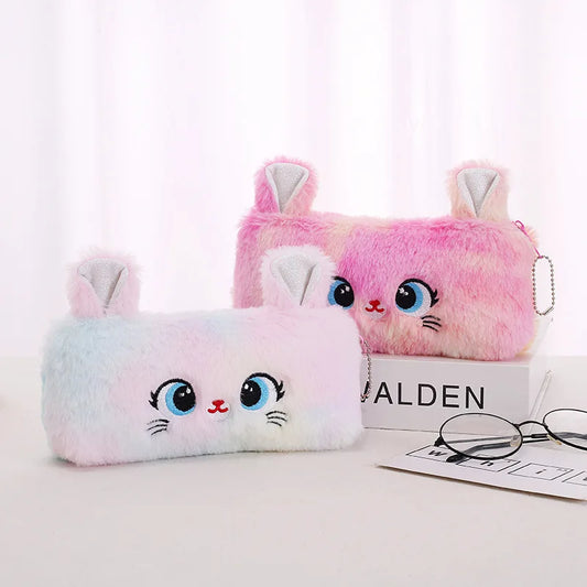Cute gradient kitten pencil case with large capacity