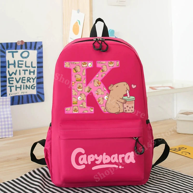Capibara Kids Backpack New Anime Capybara Letter A-Z School Bags
