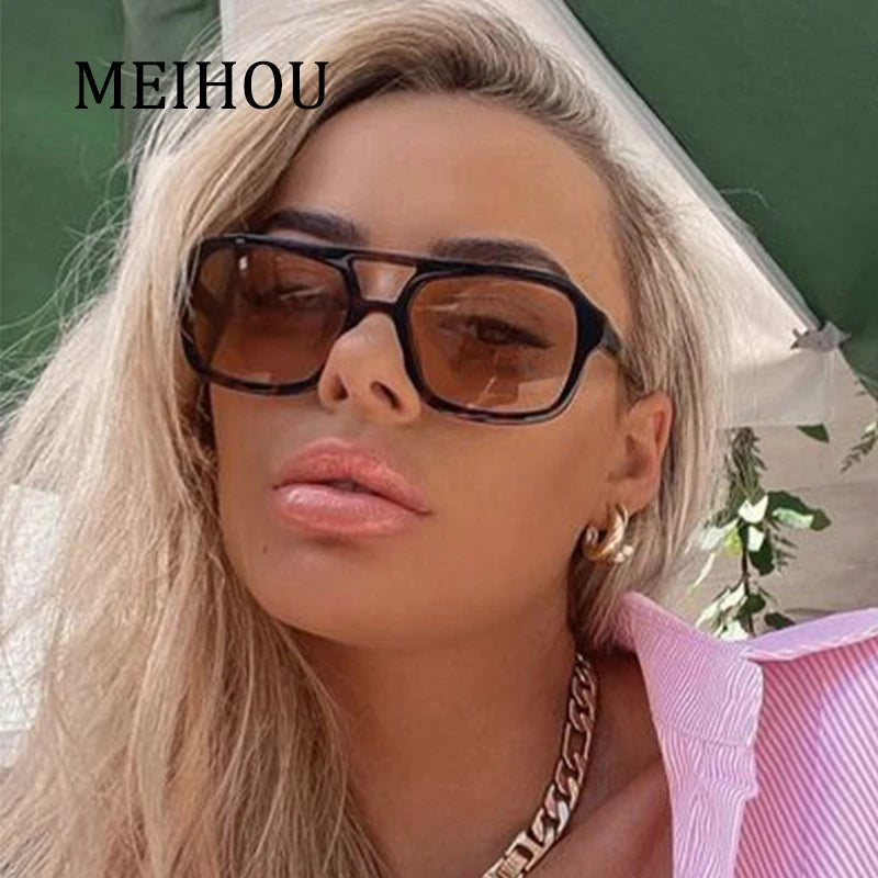 Retro Square Double Beam Yellow Oversized Sunglasses