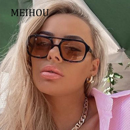 Retro Square Double Beam Yellow Oversized Sunglasses