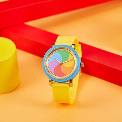 Rainbow rotating dial silicone strap watch