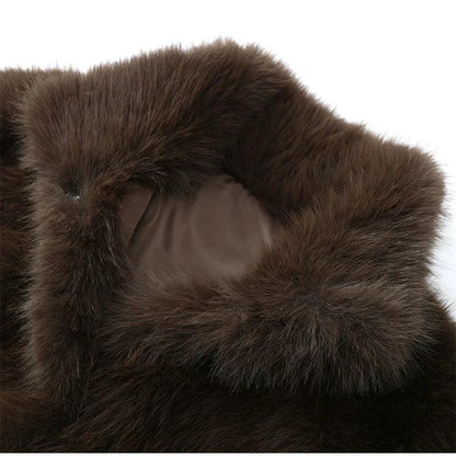 Brown Faux Fur Thicken Long Sleeve Jacket