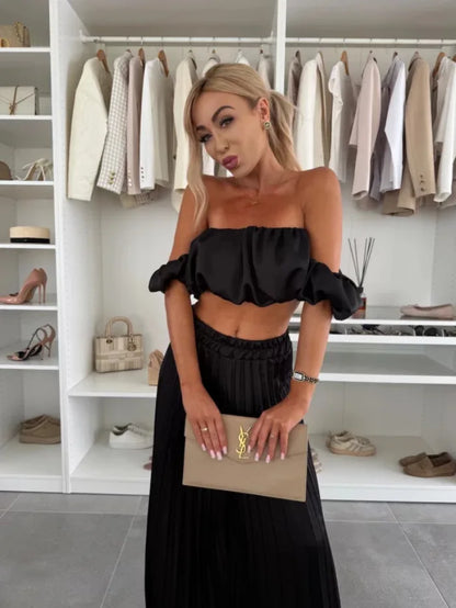 Elegant strapless casual pants Set