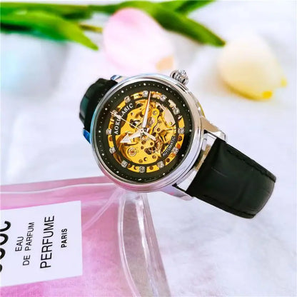 Aogulas Genuine Hollow-Out Diamond-Encrusted Fully Automatic Mechanical Watch
