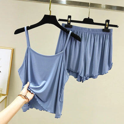 Camisole Sexy Thin Loose Shorts Large Size Pajamas Set
