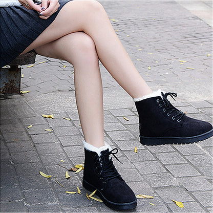 Plus Velvet Warm Cross Belt Round Toe Short Boots