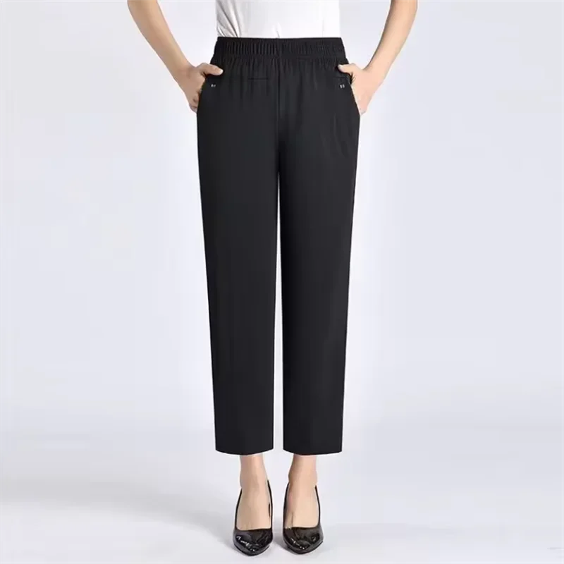 Elastic High Waist Casual Straight Pants