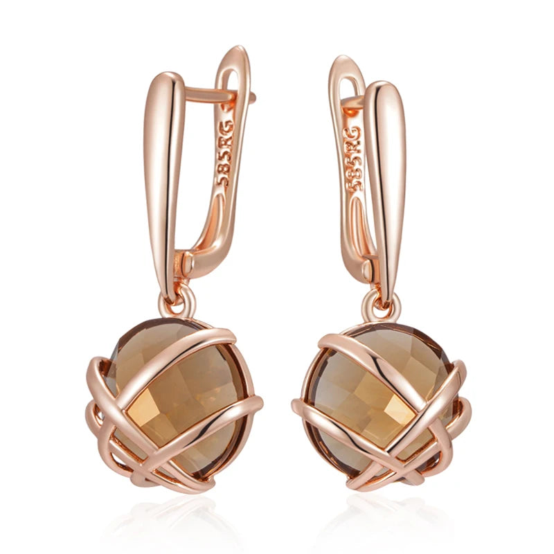Light Brown Natural Zircon Drop Luxury 585 Rose Gold Earrings
