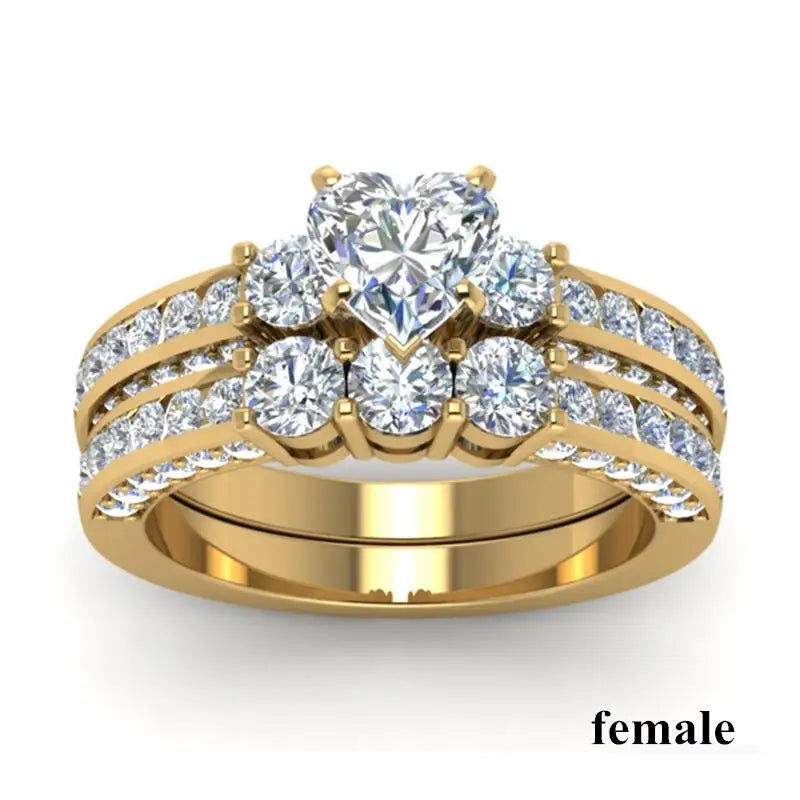 Charm Couple Romantic Heart Rhinestones CZ Rings Set