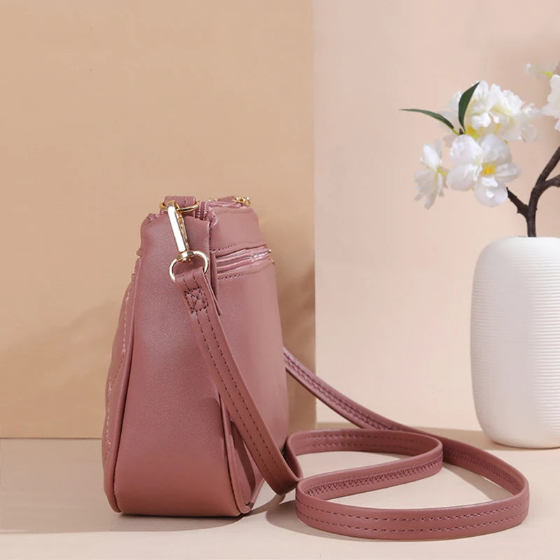 PU Leather Crossbody Large Capacity Embroidery Thread Small Handbags