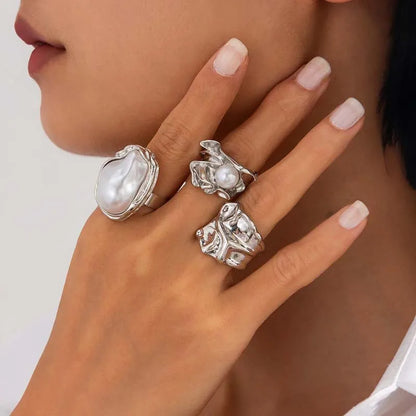 6Pcs/Set Gold Color Imitation Pearl Open Ring