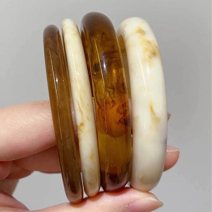 4pcs Retro Amber Beige Resin Geometric Bangles Acrylic Cuff Bracelets