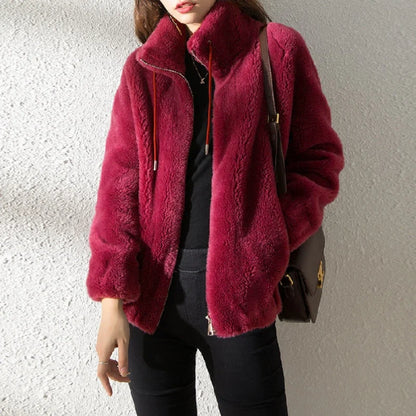 Faux Fur Coats Zipper Cardigan Plush Thick Warm Oversized Overcoat