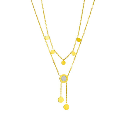 Stainless Steel Round Roman Dial Long Necklace