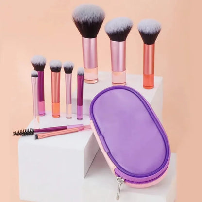 10Pcs Makeup Brushes Set With Bag Cosmetic Eye Shadow Foundation Loose Powder Blush
