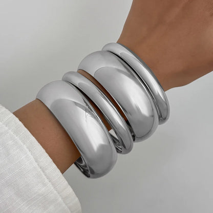 4Pcs Set Simple Punk Metal Round Bangles Set
