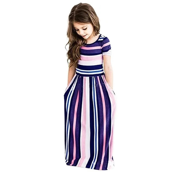 Baby Girl Striped Print Long Dress Toddler Bohemian Flower Dress