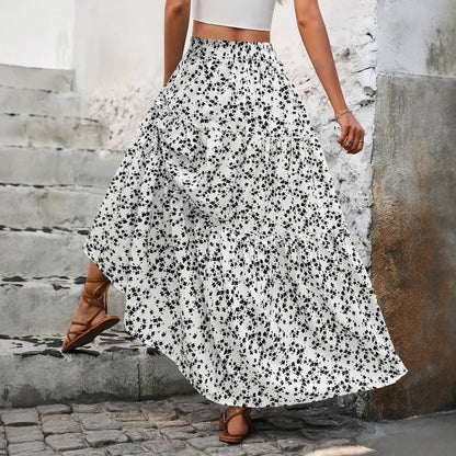 High Waist Floral Print  Maxi Skirt Long Ruffle Boho Skirt