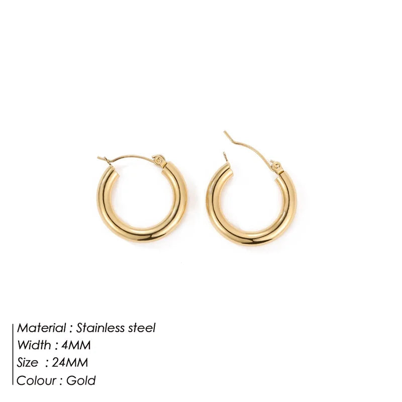 Classic Stainless Steel Ear Buckle Gold Small Large Circle Hoop Earrings