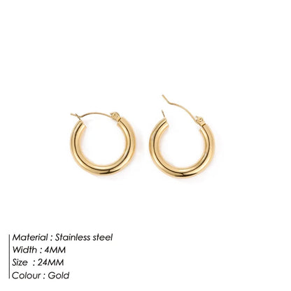 Classic Stainless Steel Ear Buckle Gold Small Large Circle Hoop Earrings