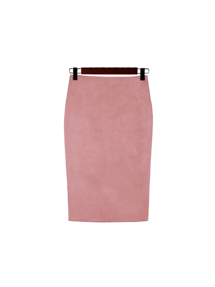 Suede Pencil High Waist Bodycon Vintage Suede Split Thick Stretchy Skirts