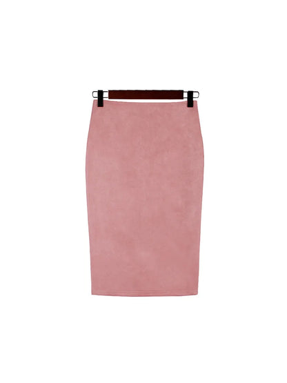 Suede Pencil High Waist Bodycon Vintage Suede Split Thick Stretchy Skirts