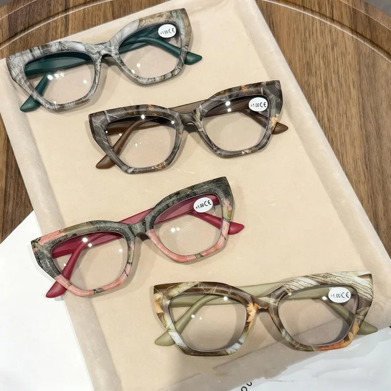 Oversized Flora Printed Large Frame Hyperopia Unisex  Cat Eye Eyeglasses