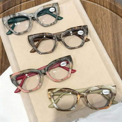 Oversized Flora Printed Large Frame Hyperopia Unisex  Cat Eye Eyeglasses