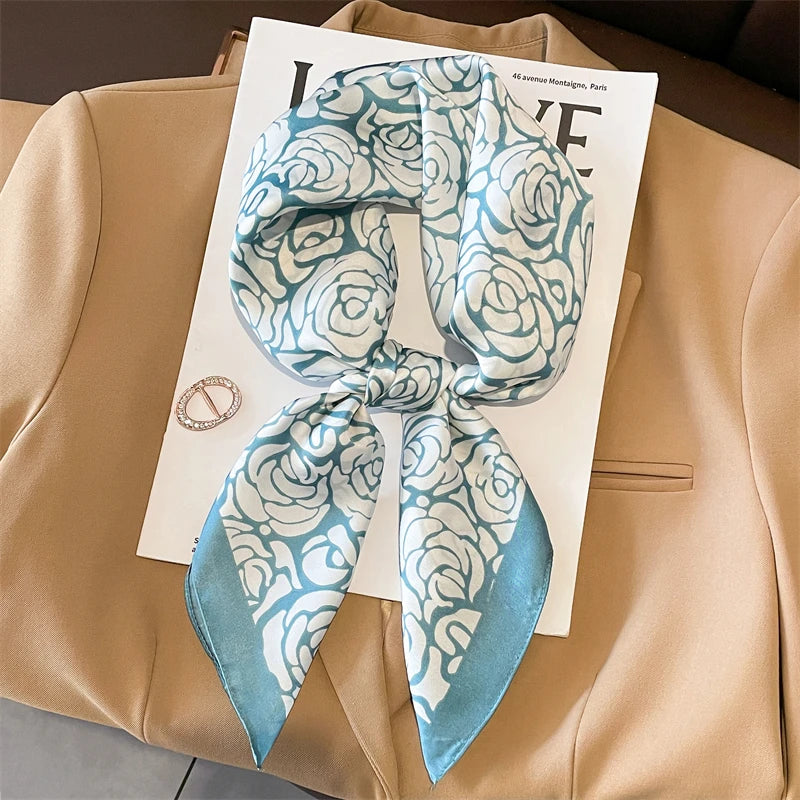 Luxury Silk Square Plaid Satin Scarf