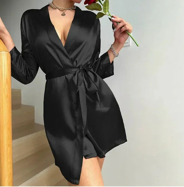Short Silky Satin Bathrobe Lingerie