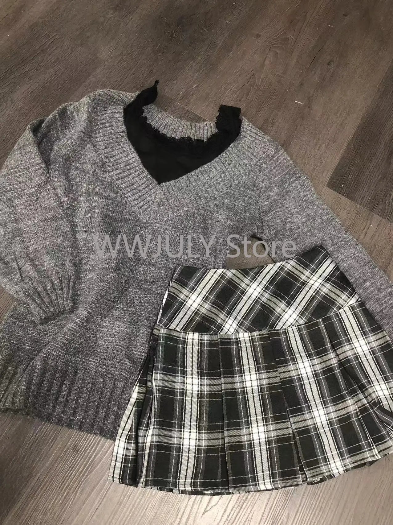 Suéter de cuello en V coqueto, manga larga, estilo pullover