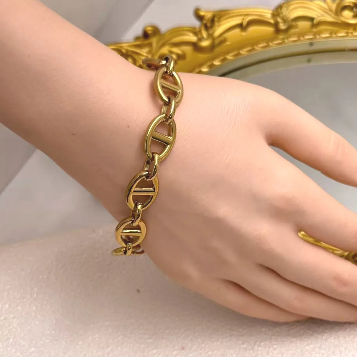 Gold Hollow-Out Cuff Stainless Steel Wide Bangle Bracelet