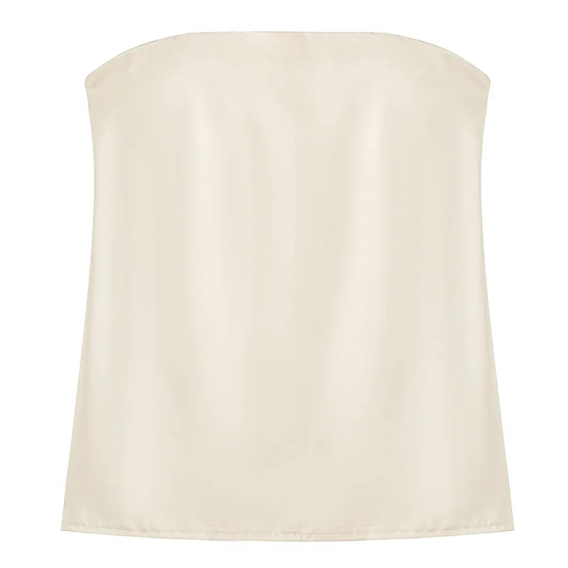 Satin Pant Strapless Off Shoulder High Waist Trousers Sets