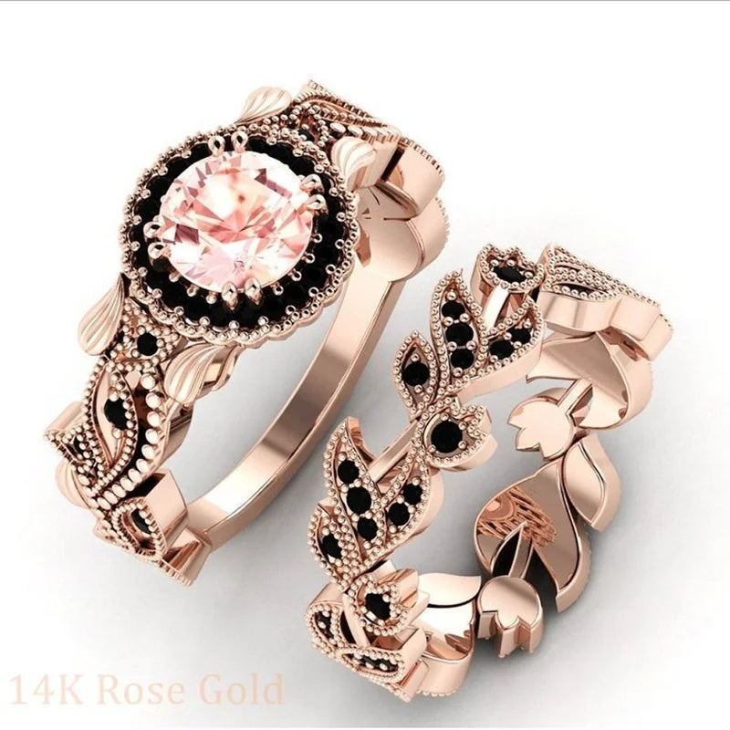 DANA 2 Pieces/set Exquisite Rose Gold Zircon Ring