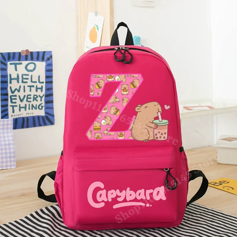 Capibara Kids Backpack New Anime Capybara Letter A-Z School Bags