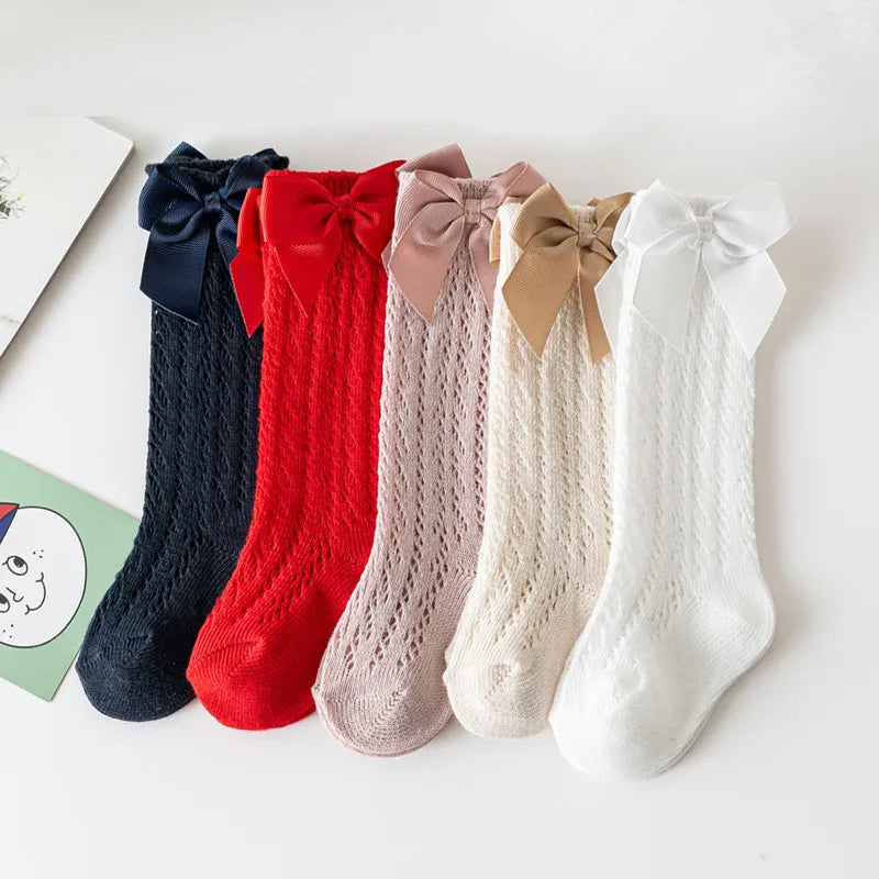Baby Girls Toddlers Bow Long Soft Cotton Socks