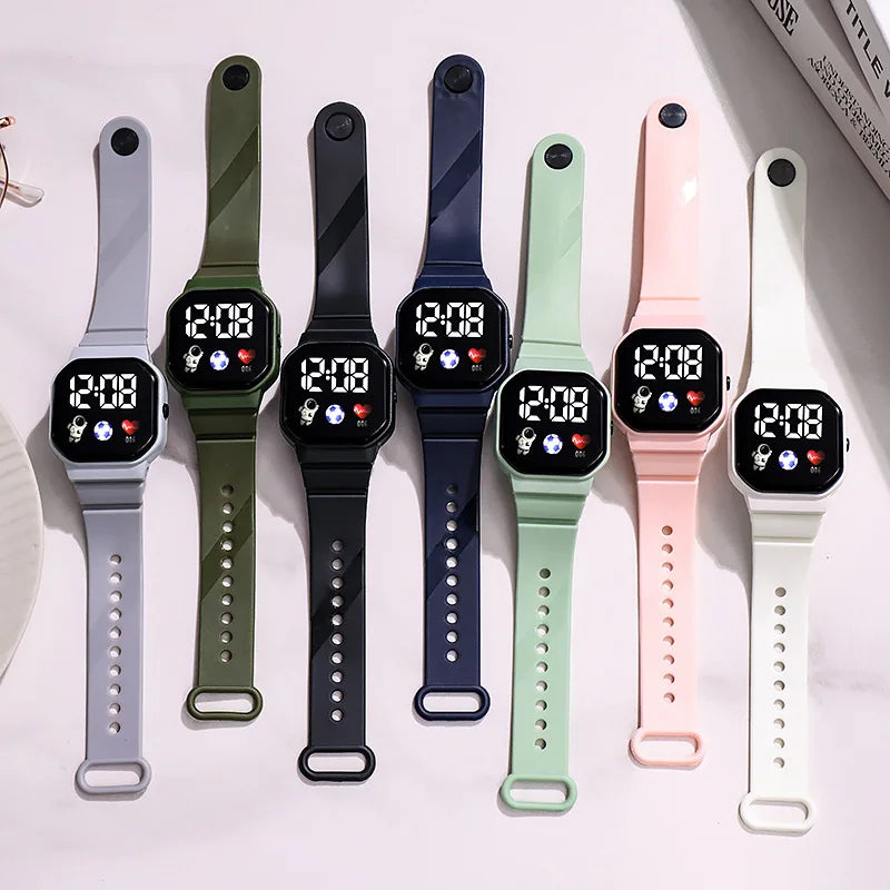 2Pcs/set Kids Sports LED Digital Spaceman Silicone Strap Electronic Wristwatch