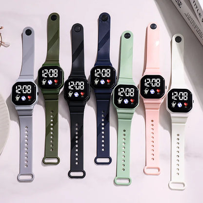 2Pcs/set Kids Sports LED Digital Spaceman Silicone Strap Electronic Wristwatch