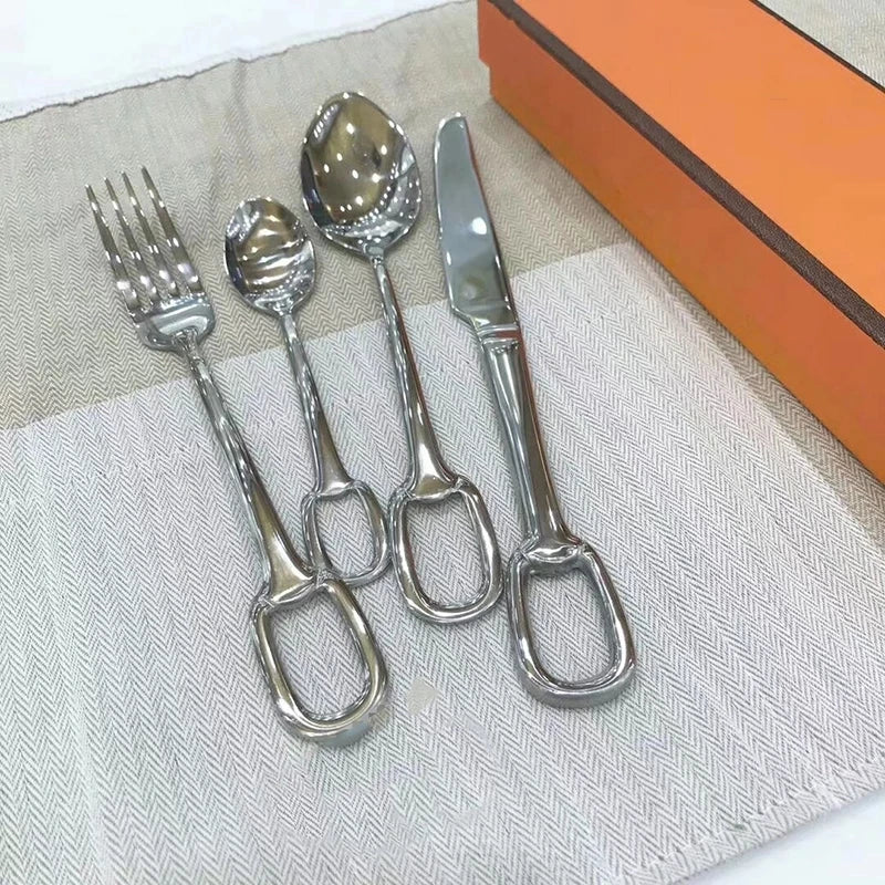 5Pcs Luxury Tableware Stainless Steel Knife Fork Spoon Cutlery Set