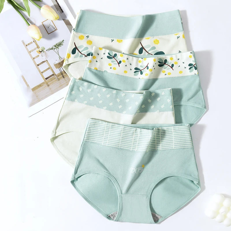 4PCS High Waist Cotton Underpants Plus Size Lingerie