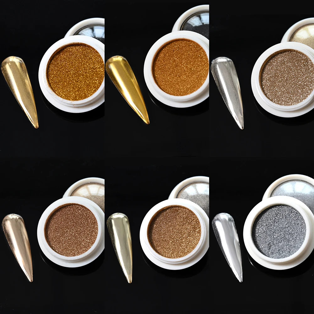 6Colors/Set Metallic Mirror Chrome Nail Powder Holographic Chameleon Glitters